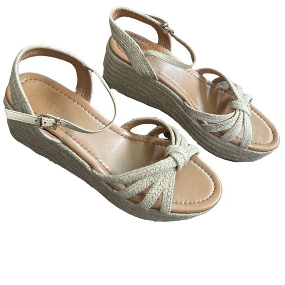 J.Crew Strappy Raffia Espadrilles Platform Wedges Sandals Size 9.5 Shoes - Picture 4 of 7